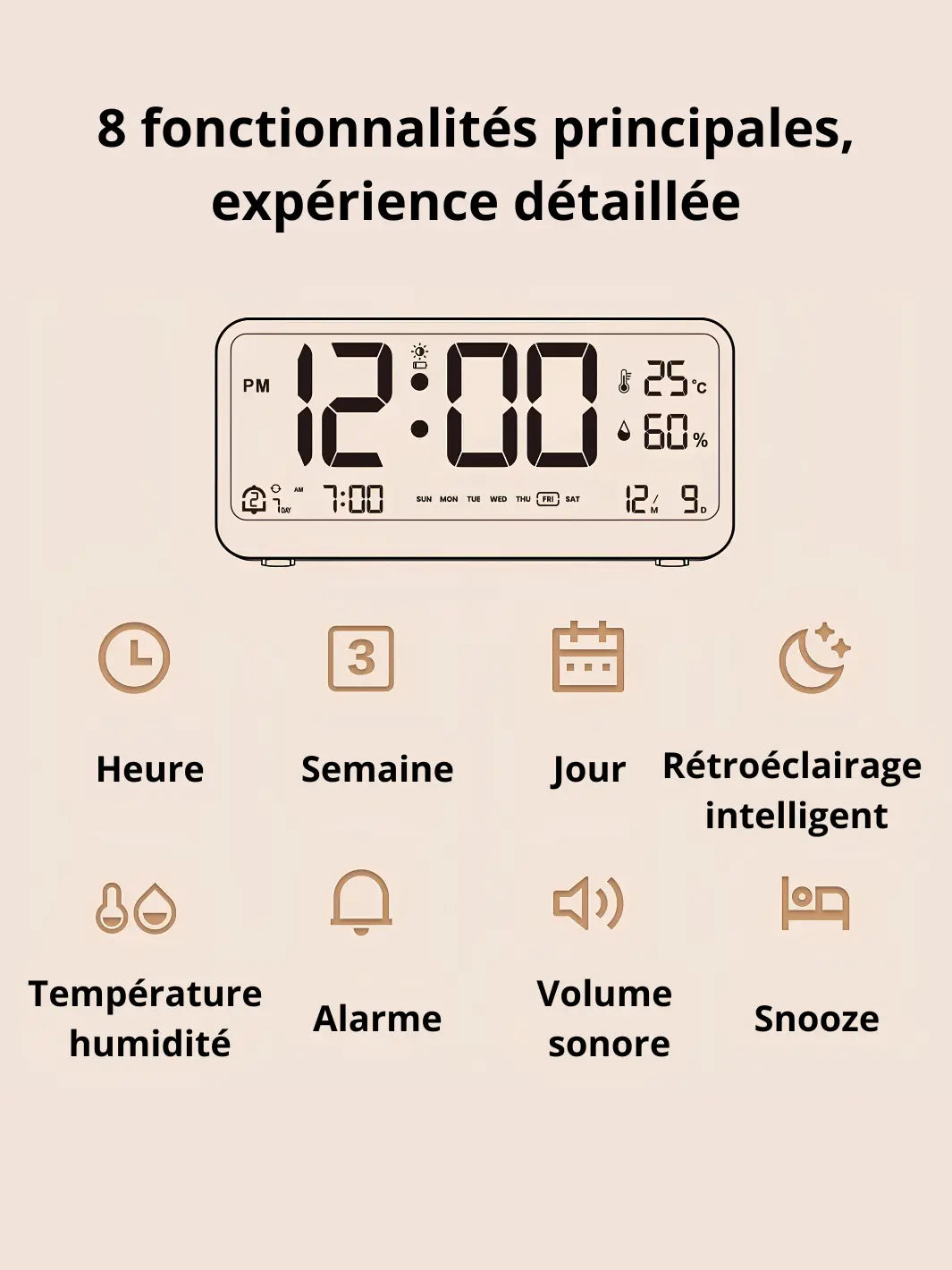 Réveil digital multifonction LED fonctions