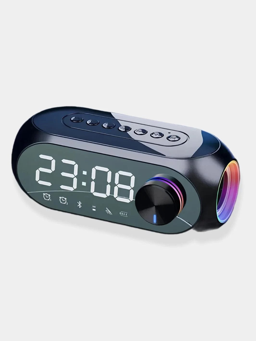 Réveil Funky Vibes Avec Enceinte Bluetooth Et Chargeur Induction – Orange/violet, 9,5x6,5x11,5 Cm