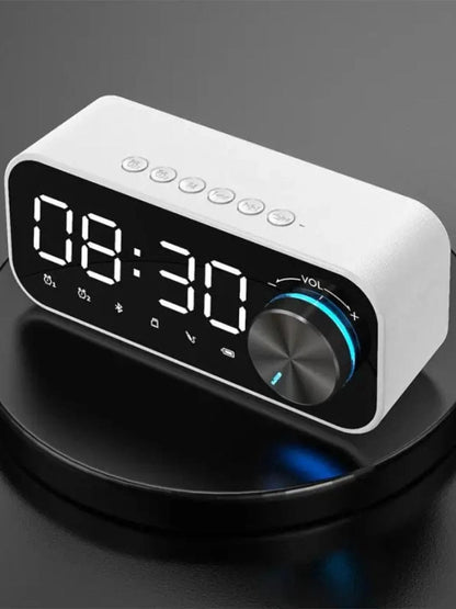 1pc LED Mirror Super Bass Loudspeaker Wireless  Speaker Digital Alarm Clock MP3 FM Radio Music Player Blanc