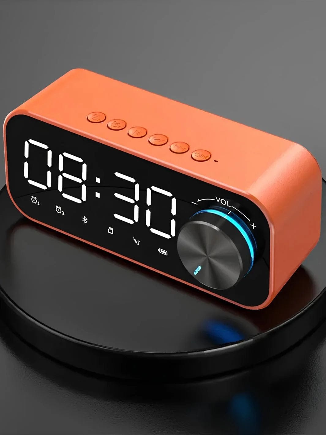 1pc LED Mirror Super Bass Loudspeaker Wireless  Speaker Digital Alarm Clock MP3 FM Radio Music Player Orange