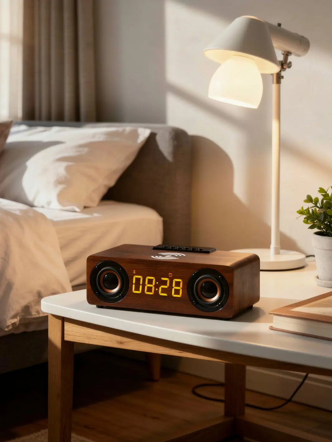 Radio réveil bois chargeur sans fil