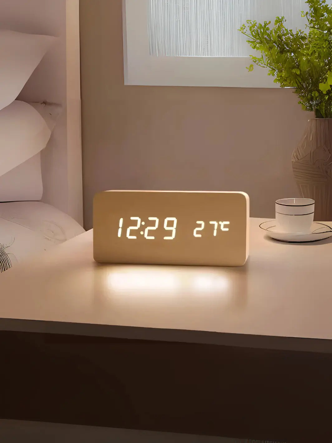 Réveil bois LED lumieux