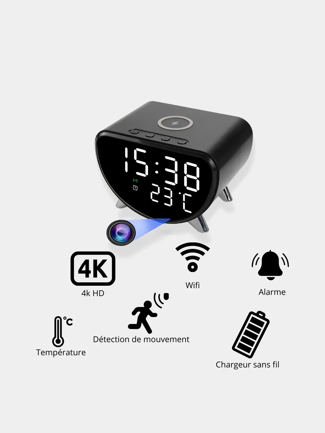 Réveil caméra espion WiFi 4K