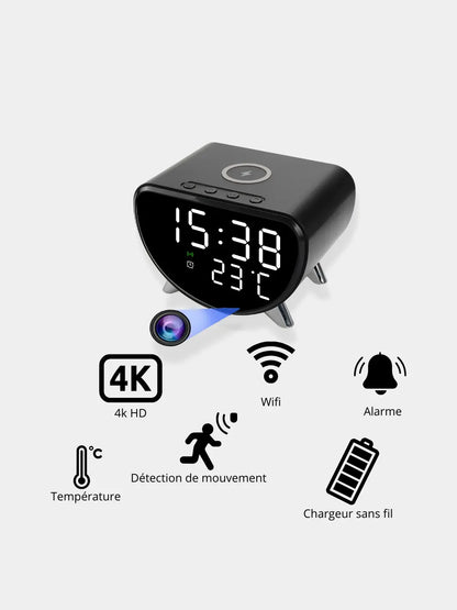 Réveil caméra espion WiFi 4K