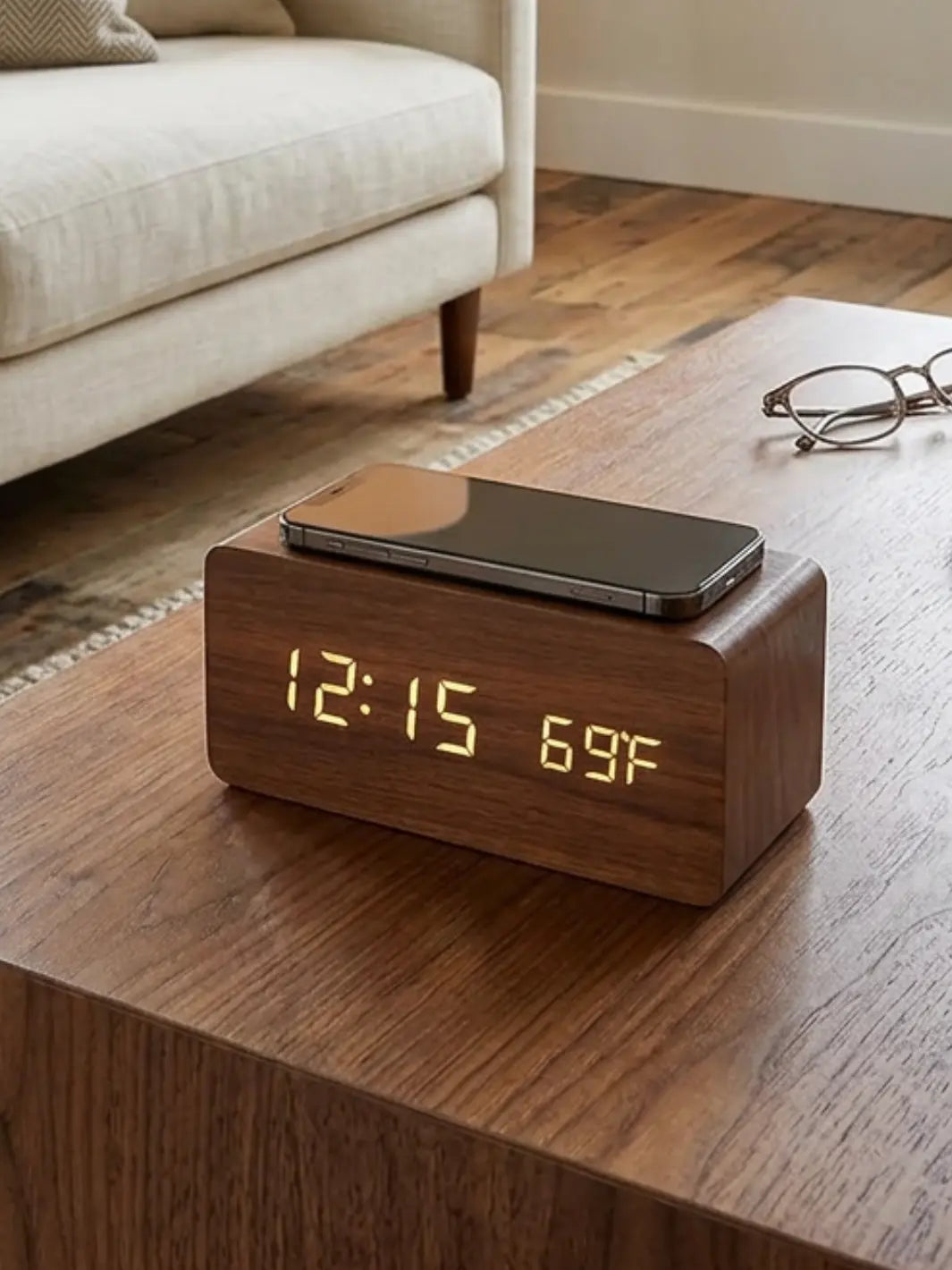 Réveil bois chargeur induction