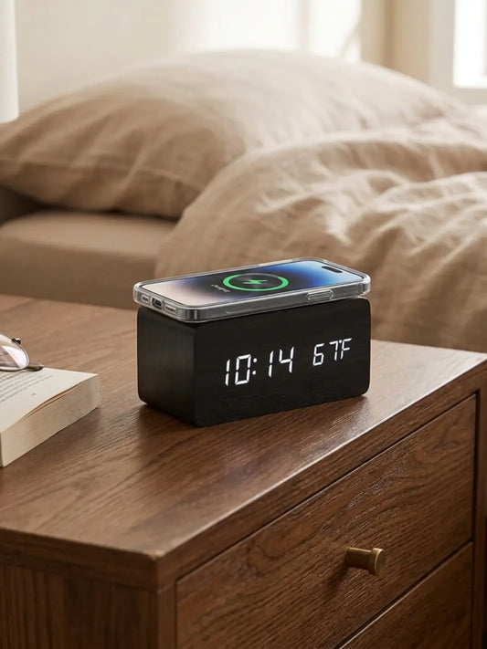 Réveil bois chargeur induction