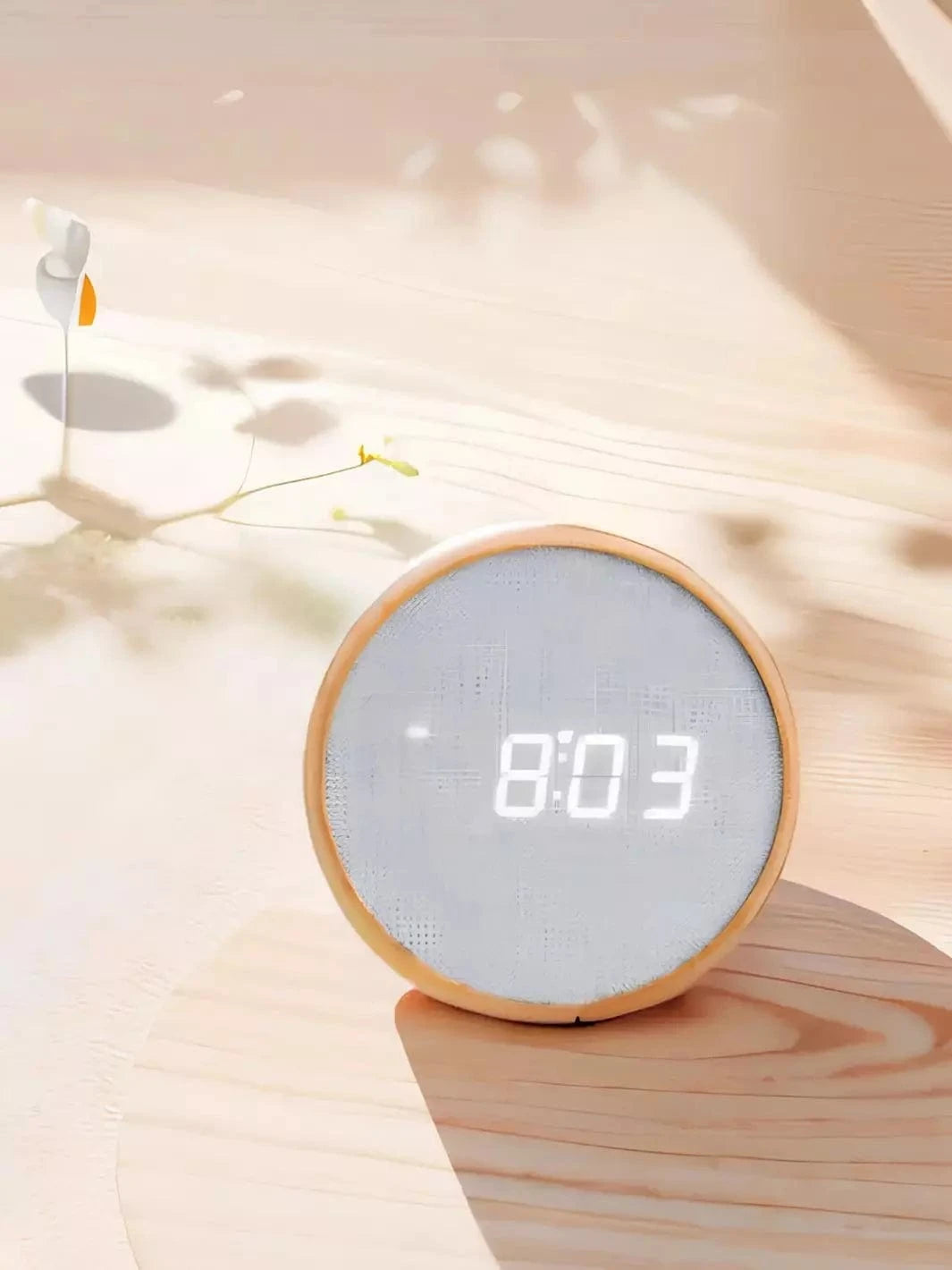Réveil LED rond en bambou